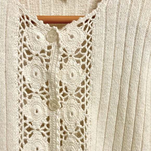 Koret Silk/Angora/Lambswool Cream Button Up Sweater with Crochet Det… - Picture 9 of 16
